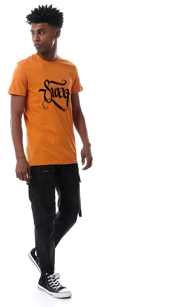 57529 " Swag " Printed Slip On Dark Orange T-Shirt