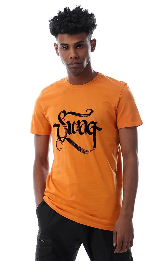 57529 " Swag " Printed Slip On Dark Orange T-Shirt