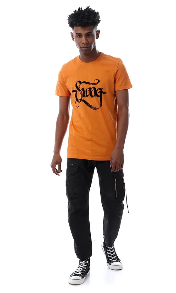 57529 " Swag " Printed Slip On Dark Orange T-Shirt