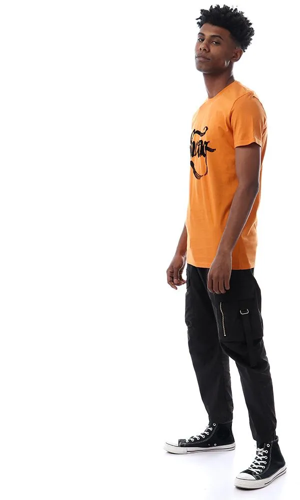 57529 " Swag " Printed Slip On Dark Orange T-Shirt