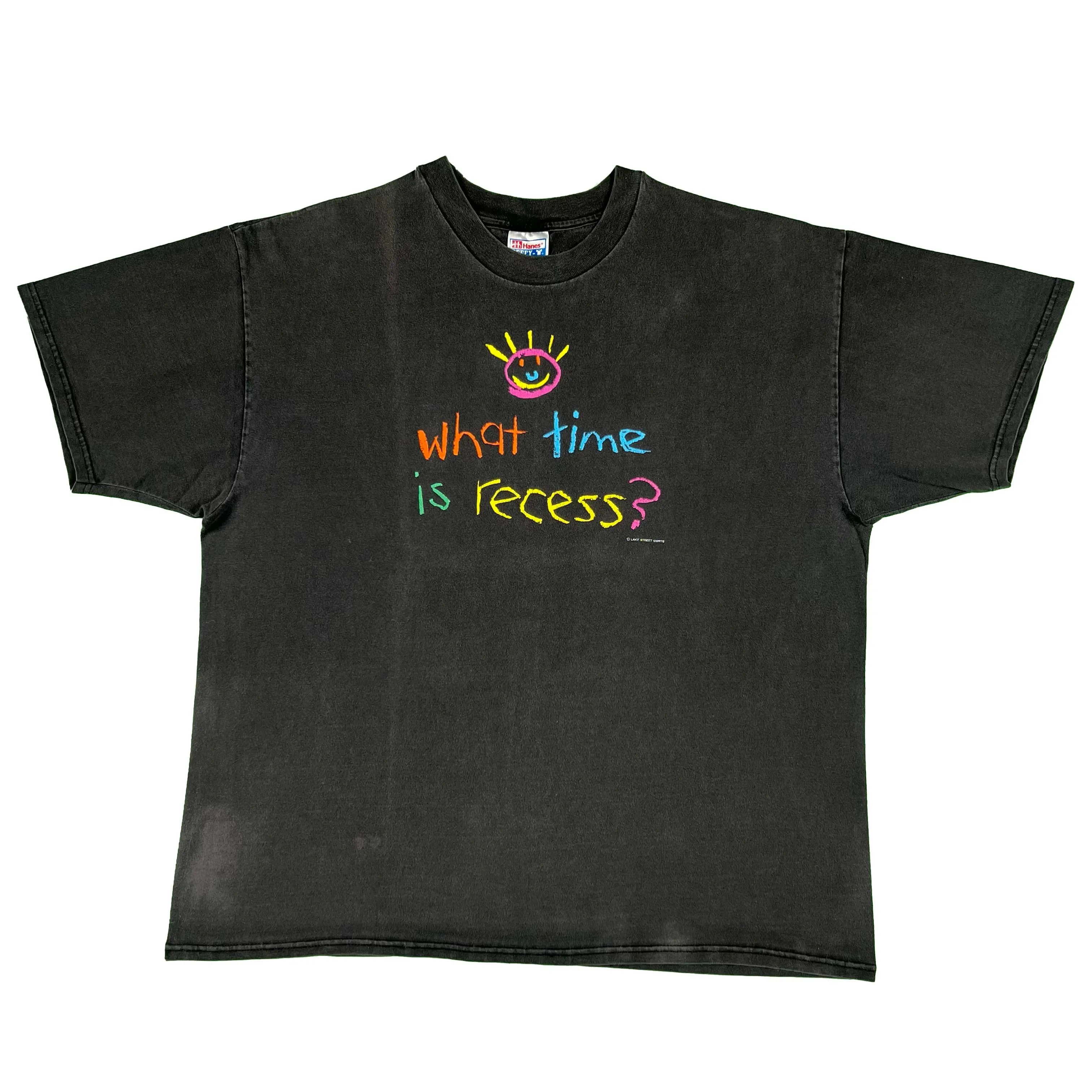 90s Sun Faded Black 'What Time is Recess?' Tee- XL