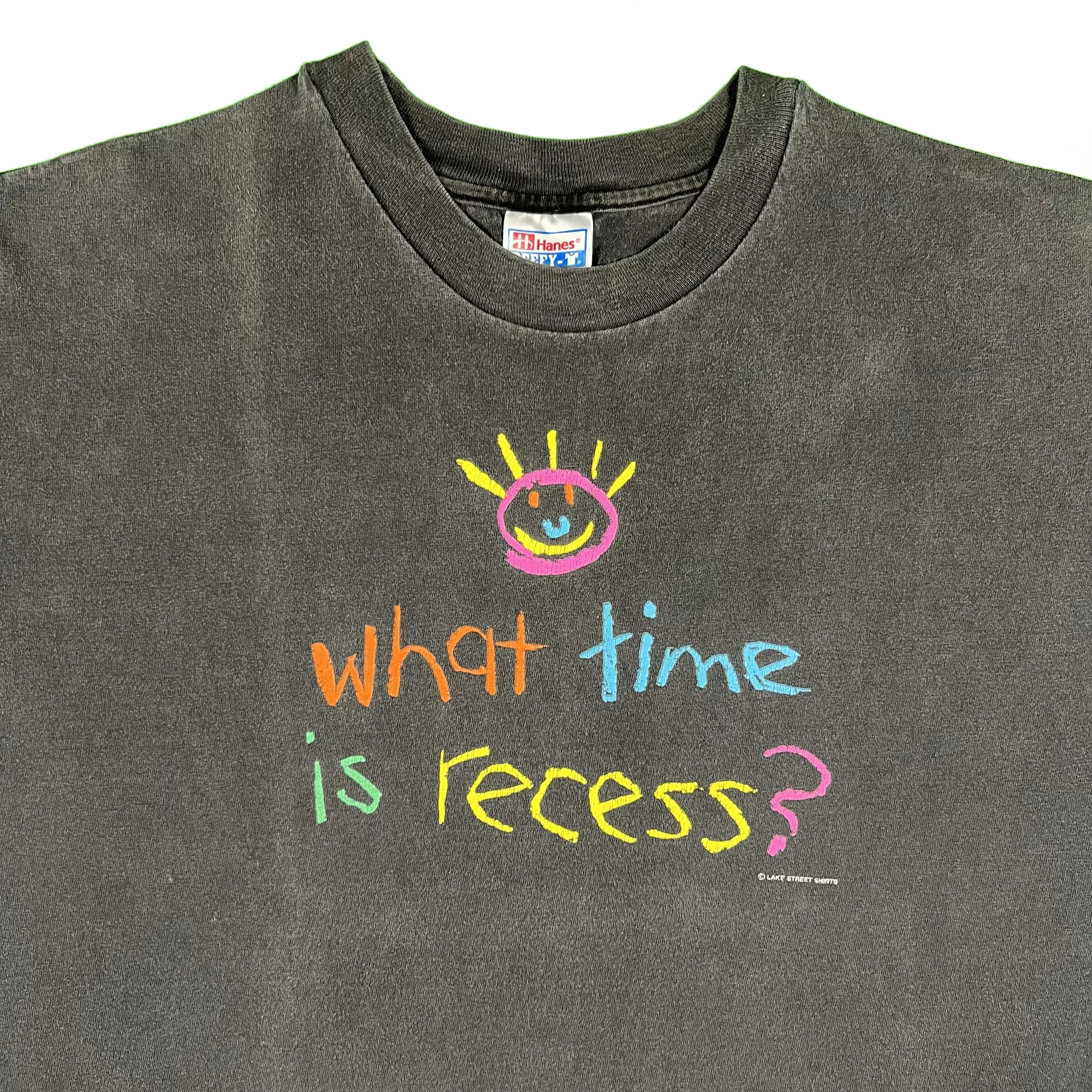 90s Sun Faded Black 'What Time is Recess?' Tee- XL