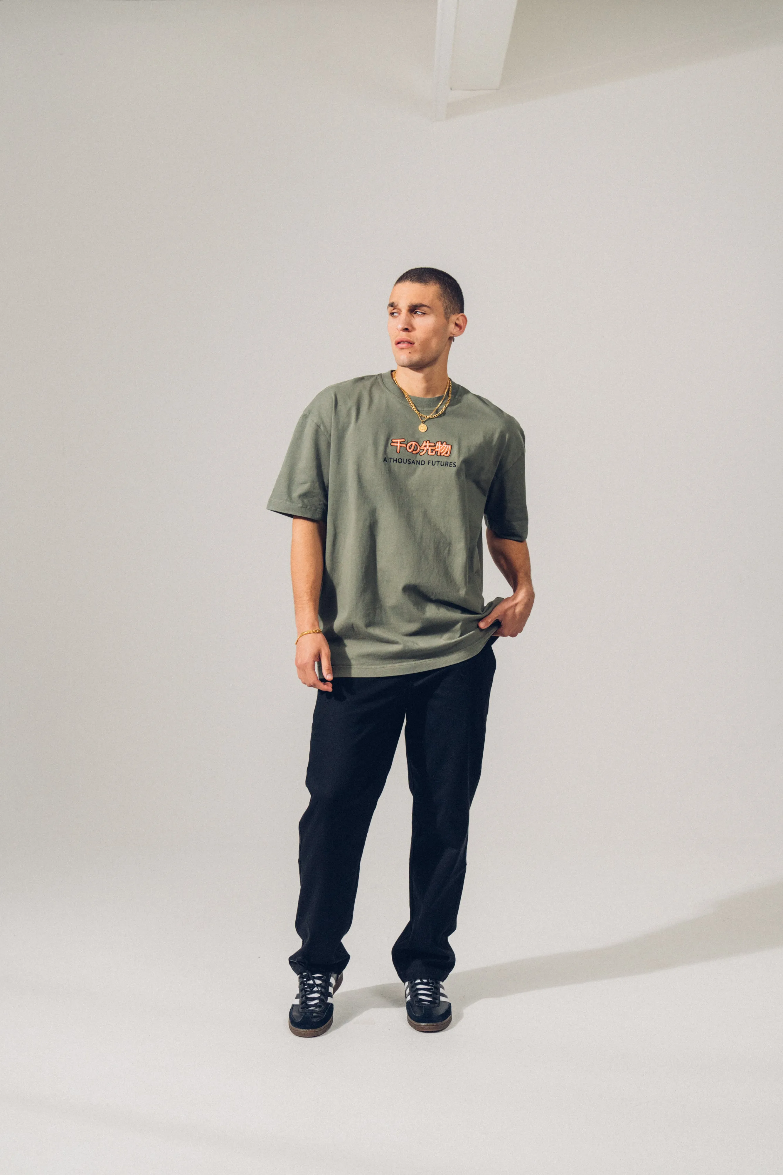 A Thousand Futures 'Logo' Embroidered Tee - Khaki