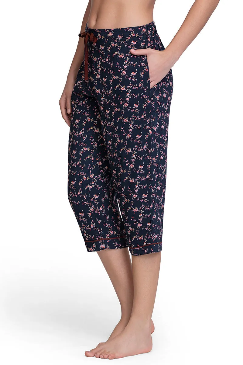 Capri Length Pyjama Bottom - Floral Pr Navy