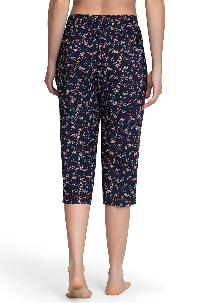 Capri Length Pyjama Bottom - Floral Pr Navy