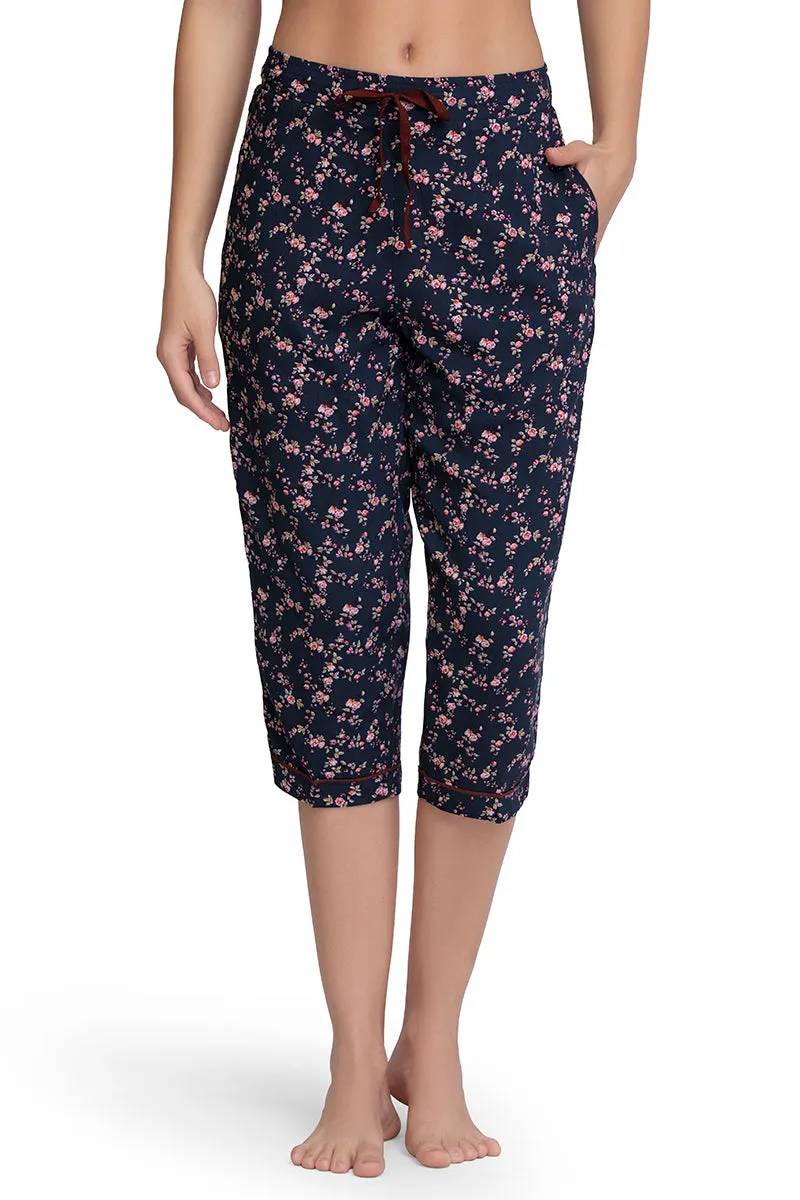 Capri Length Pyjama Bottom - Floral Pr Navy