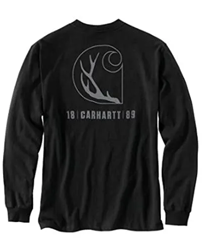 Carhartt 104896 Men's Loose Fit Heavyweight Long-Sleeve Pocket Antler Graphic T - X-Large Regular - Black