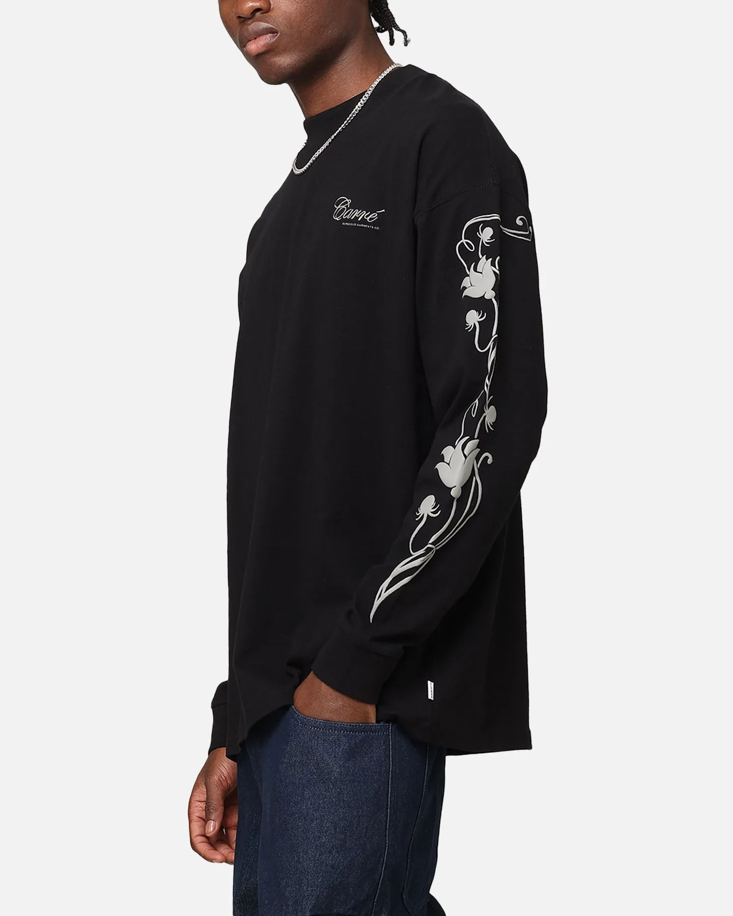 Carre Floral Oversized Long Sleeve T-Shirt Black