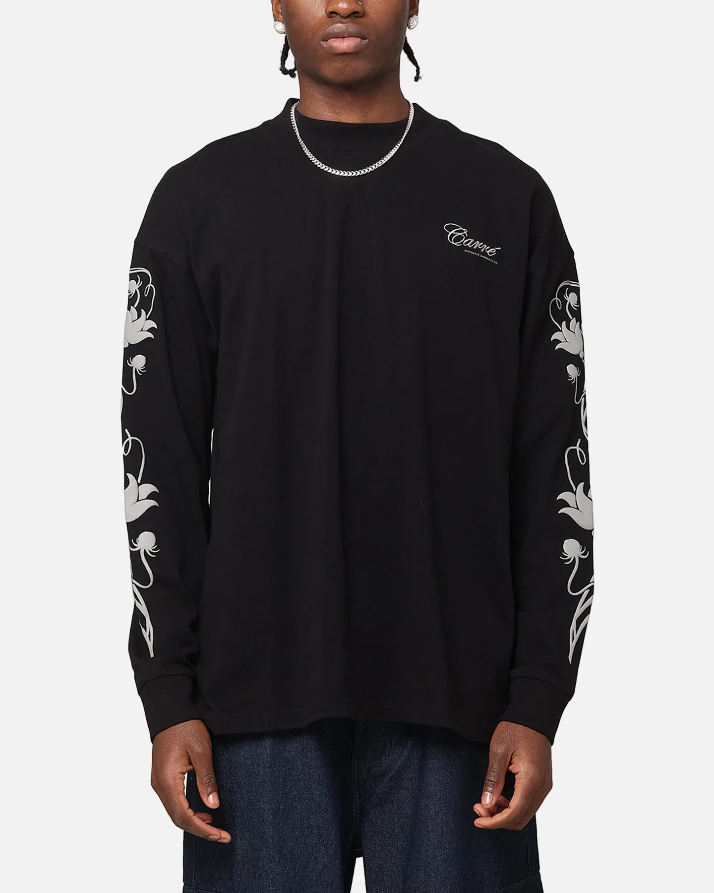 Carre Floral Oversized Long Sleeve T-Shirt Black