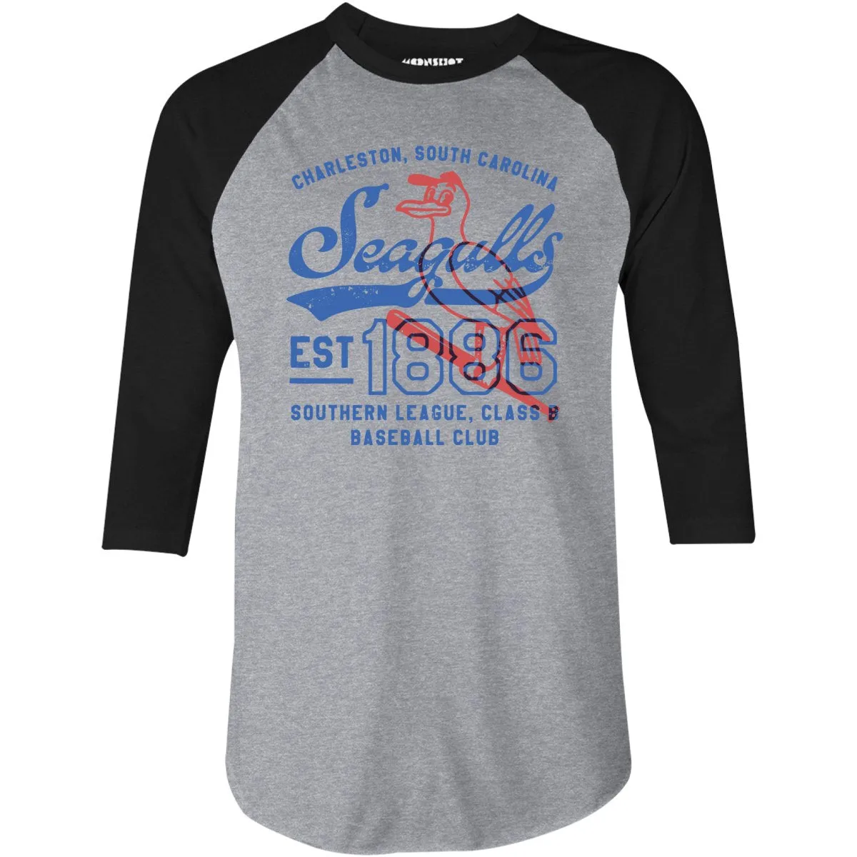 Charleston Seagulls - South Carolina - Vintage Defunct Baseball Teams - 3/4 Sleeve Raglan T-Shirt