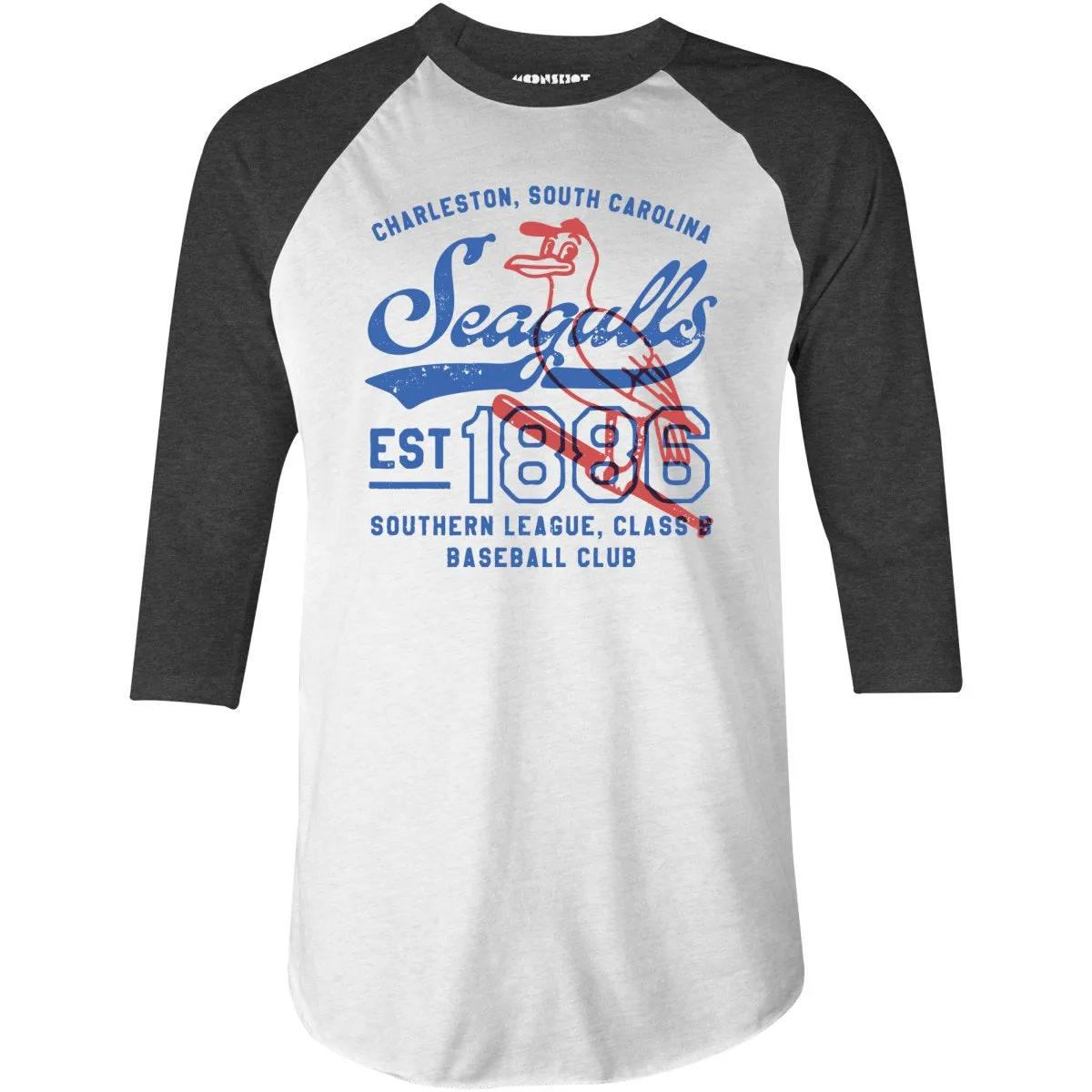 Charleston Seagulls - South Carolina - Vintage Defunct Baseball Teams - 3/4 Sleeve Raglan T-Shirt