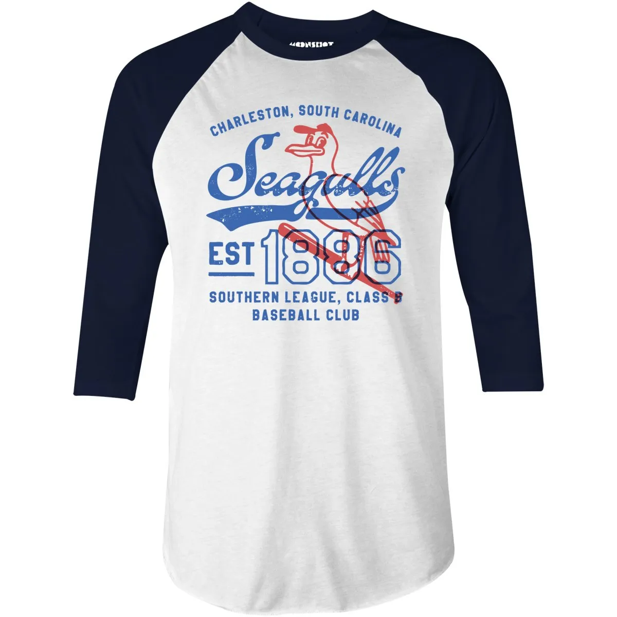 Charleston Seagulls - South Carolina - Vintage Defunct Baseball Teams - 3/4 Sleeve Raglan T-Shirt