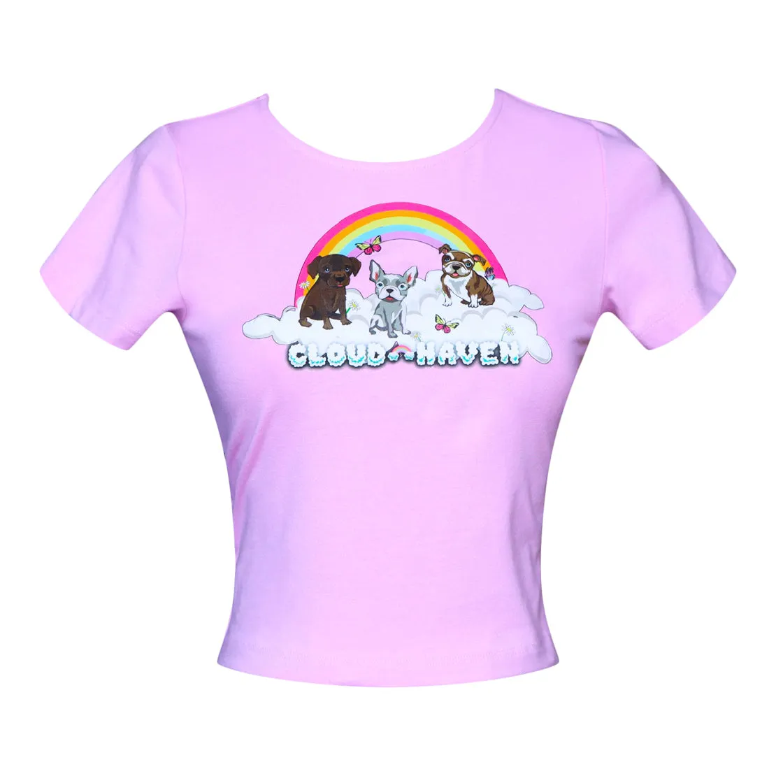 Cloud Haven Heavenly Baby Tee | Rainbow Graphic Crop Top Pink