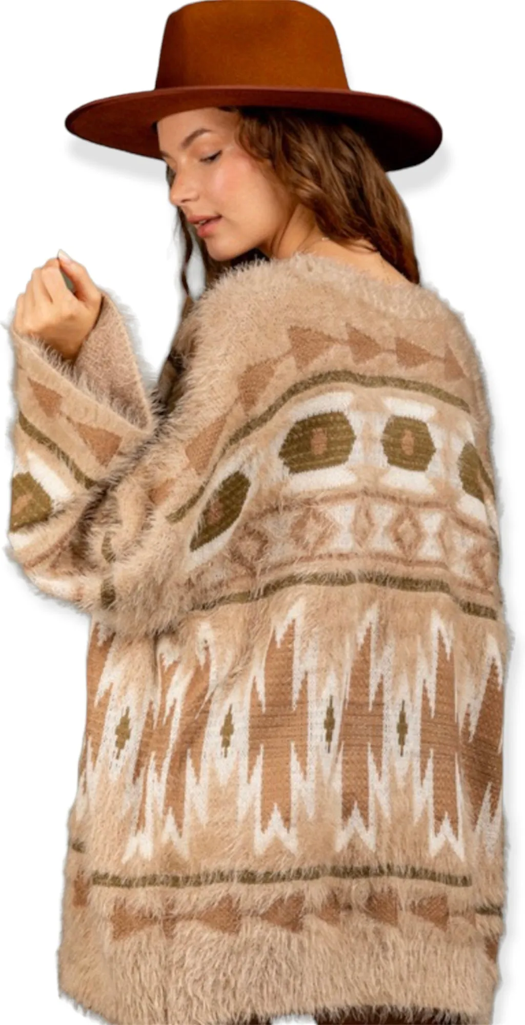 Cozy Soft Aztec Print Cardigan- Mocha