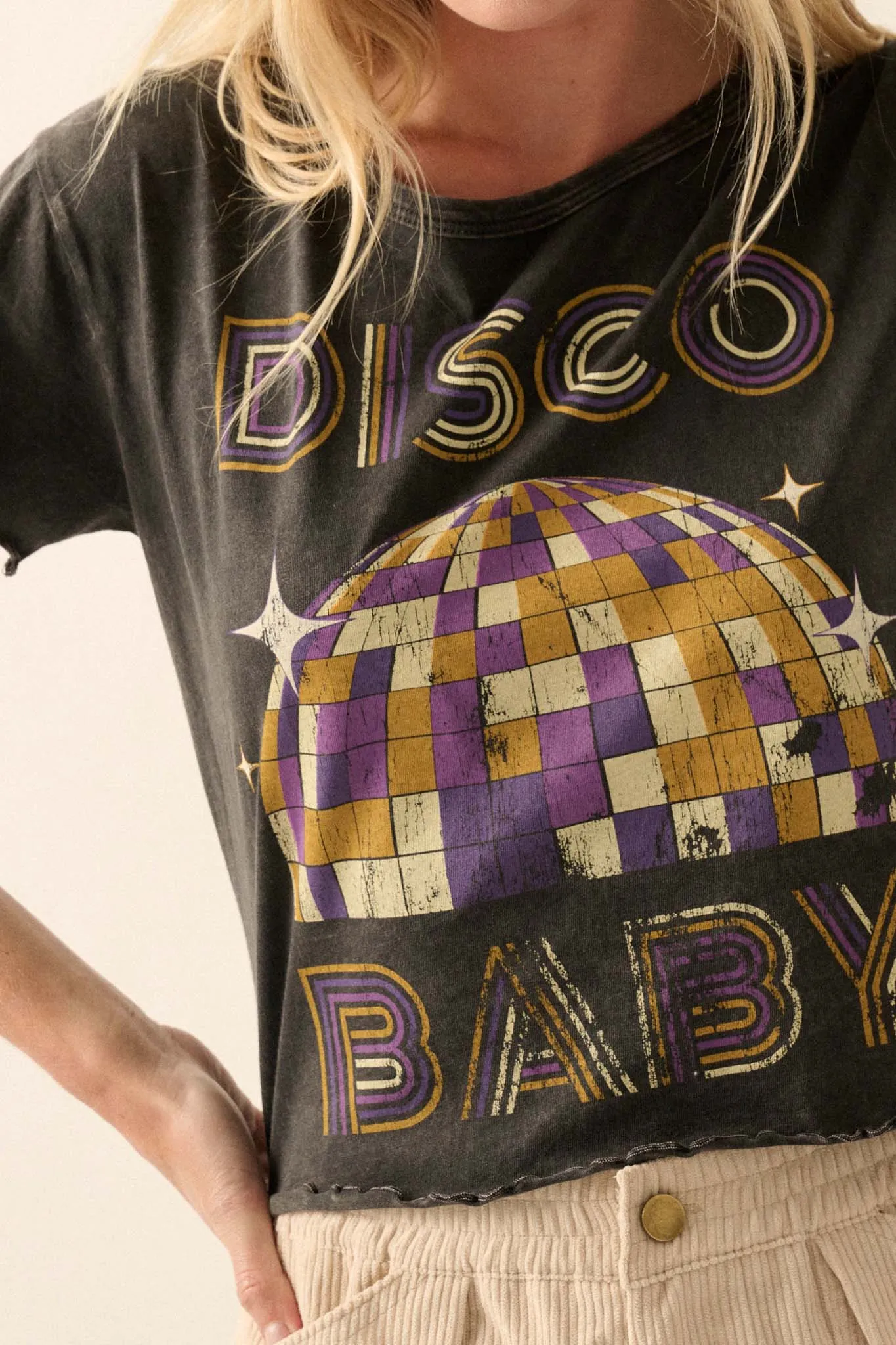 Disco Baby Lettuce-Edge Cropped Graphic Tee