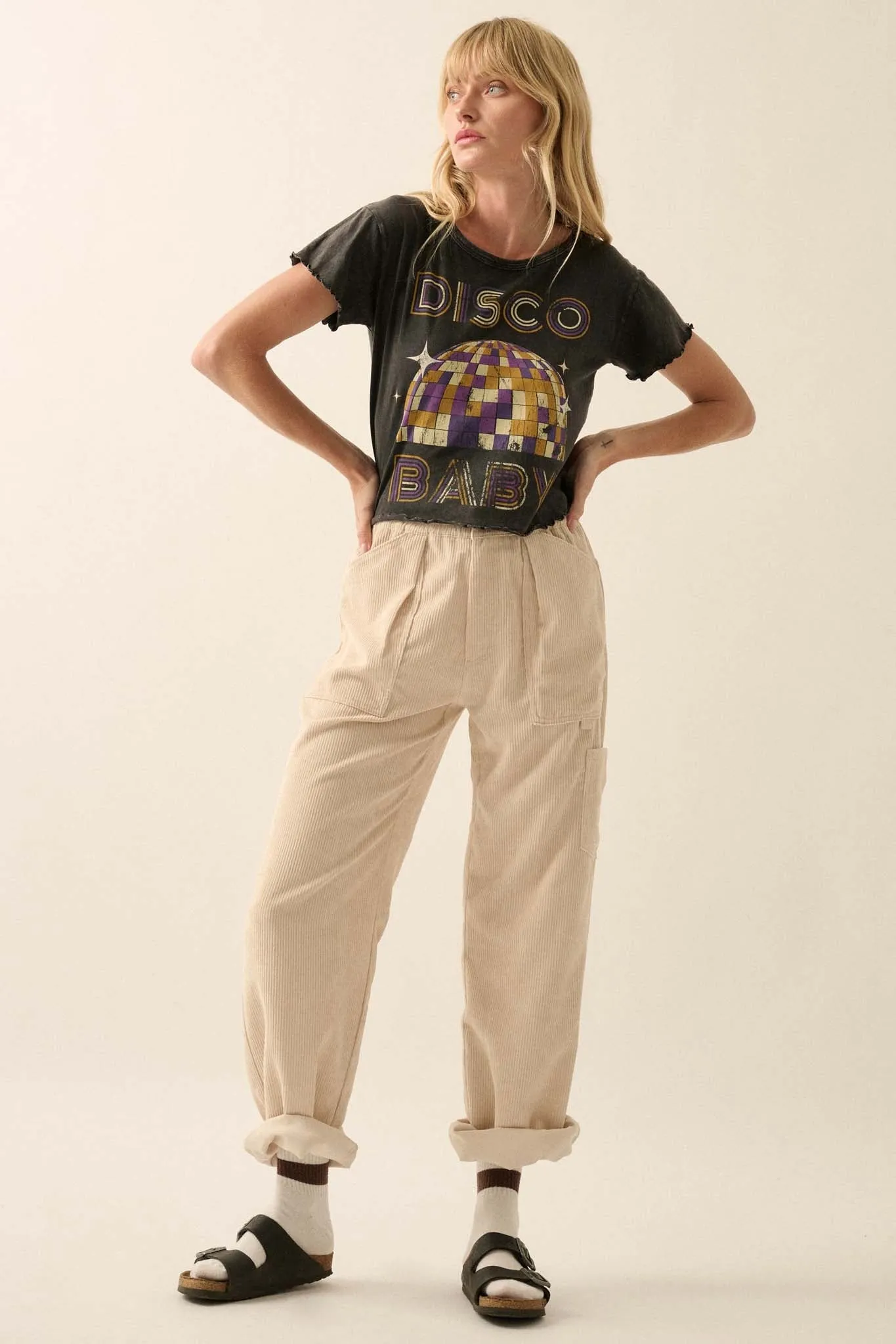 Disco Baby Lettuce-Edge Cropped Graphic Tee