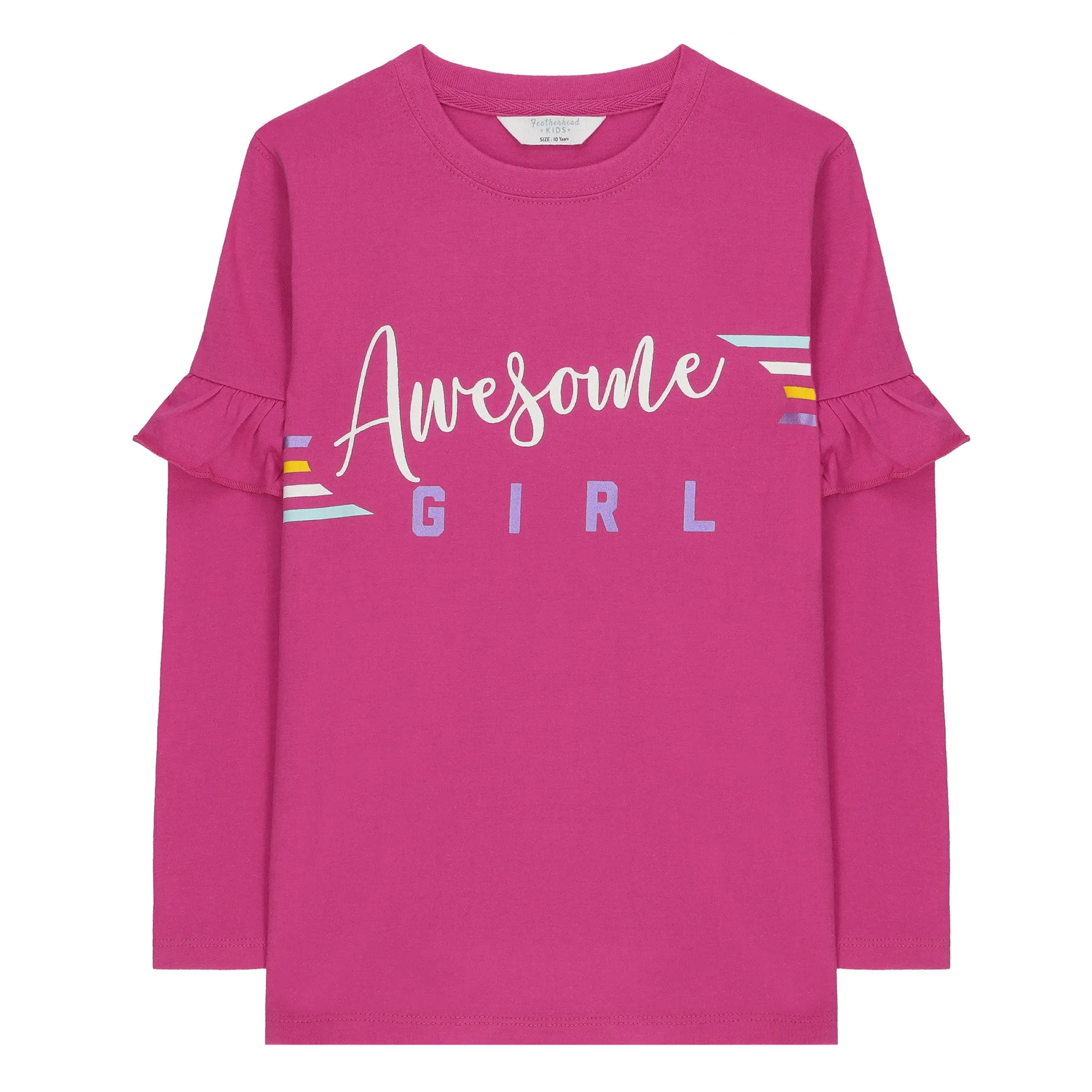 FG-3802 - FUCHSIA PINK-  AWESOME GIRL- LONG SLEEVES WITH RUFFLES T-SHIRT