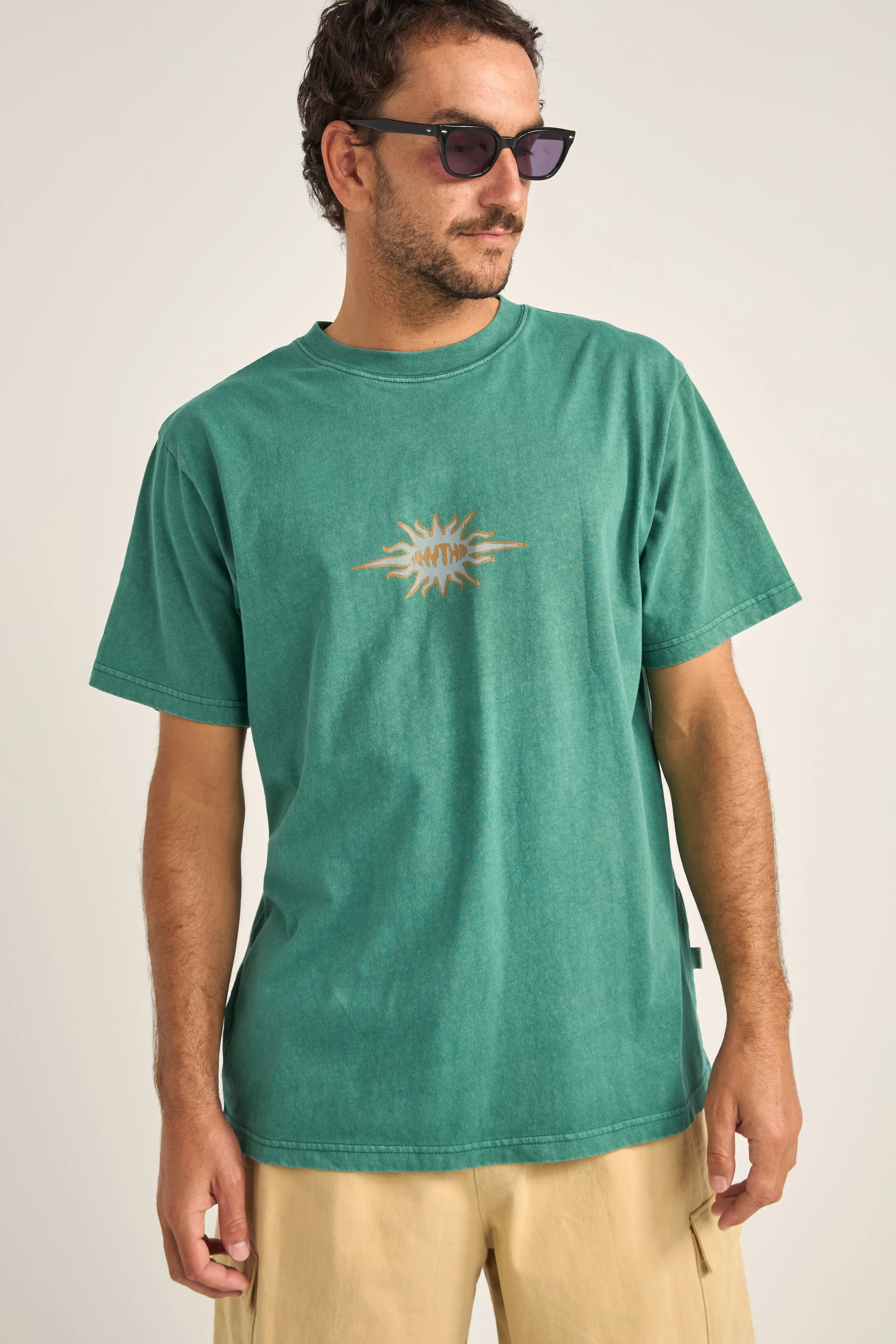 Flame Printed Vintage Ss T Shirt Green