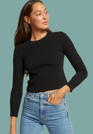 Foxx Ribbed Long Sleeve Structured Tee