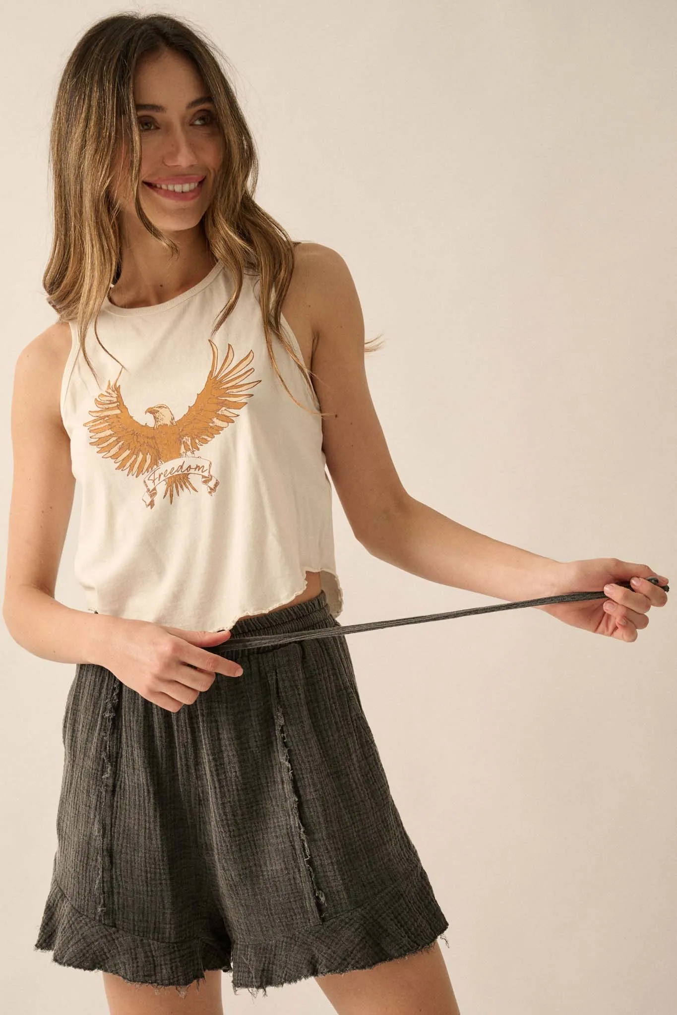 Free as an Eagle Lettuce-Edge Graphic Tank Top