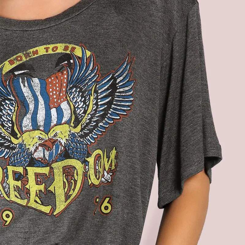 Freedom Graphic Print  Short Sleeve Stretchy Casual T-shirt