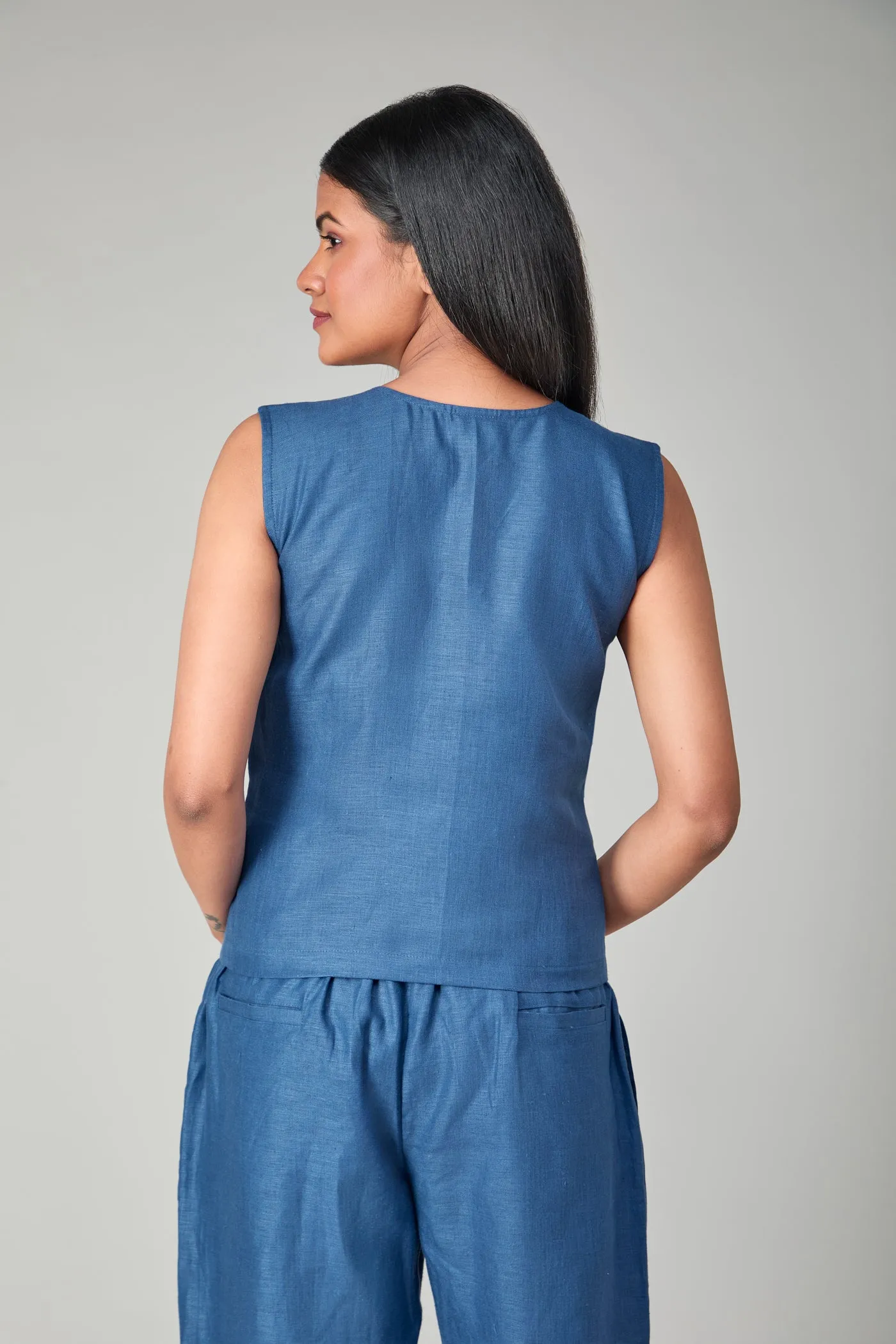 Hemp Oriental Blue Sleeveless Top