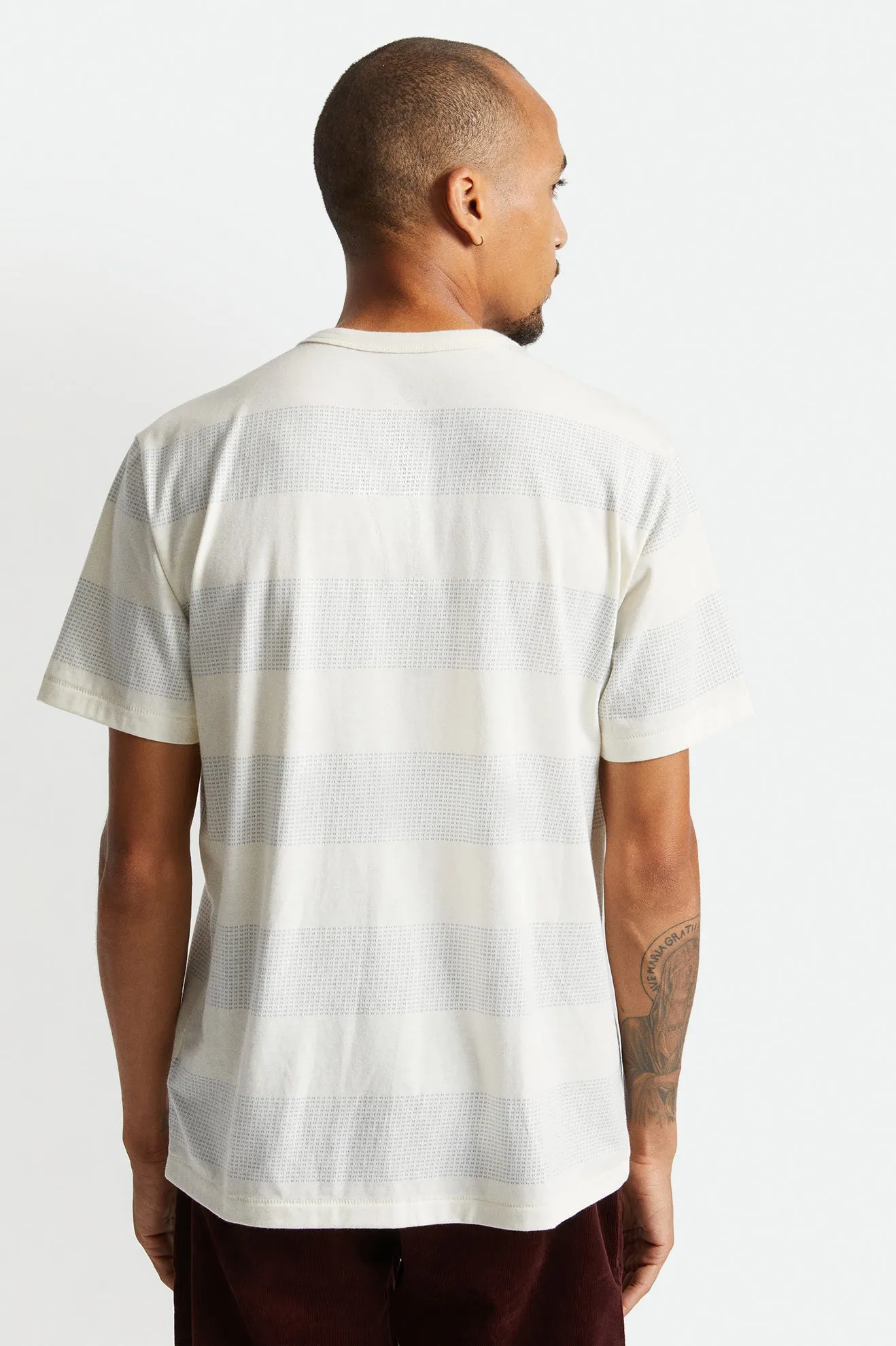 Hilt Stripe S/S Henley Knit - Off White/Slate Blue