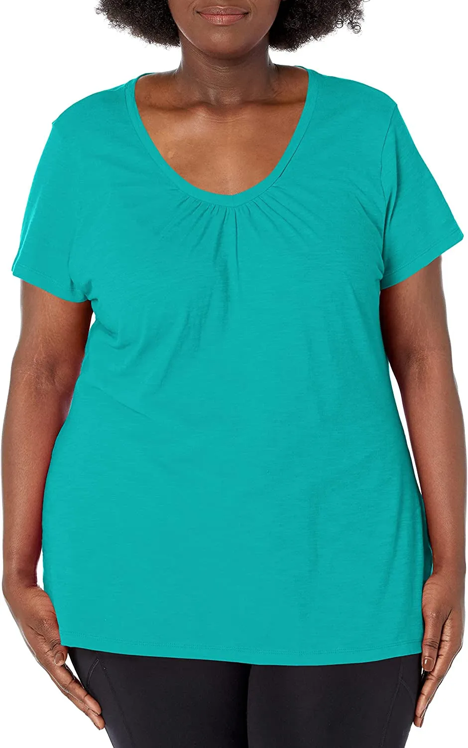 Just My Size Women's Short Sleeve Shirred V-Neck Tee