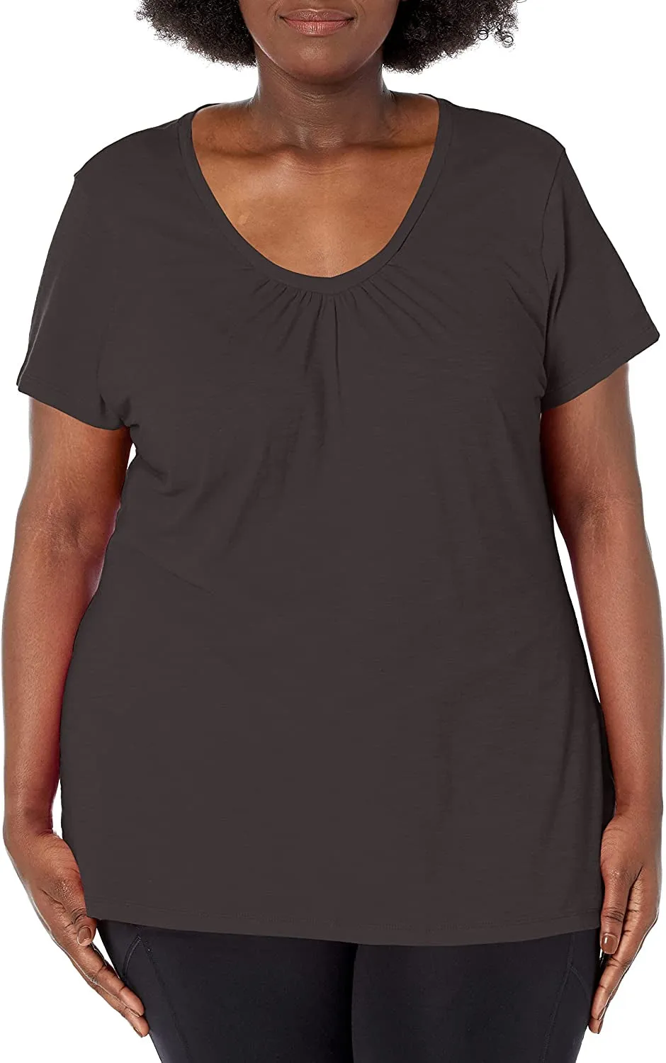 Just My Size Women's Short Sleeve Shirred V-Neck Tee