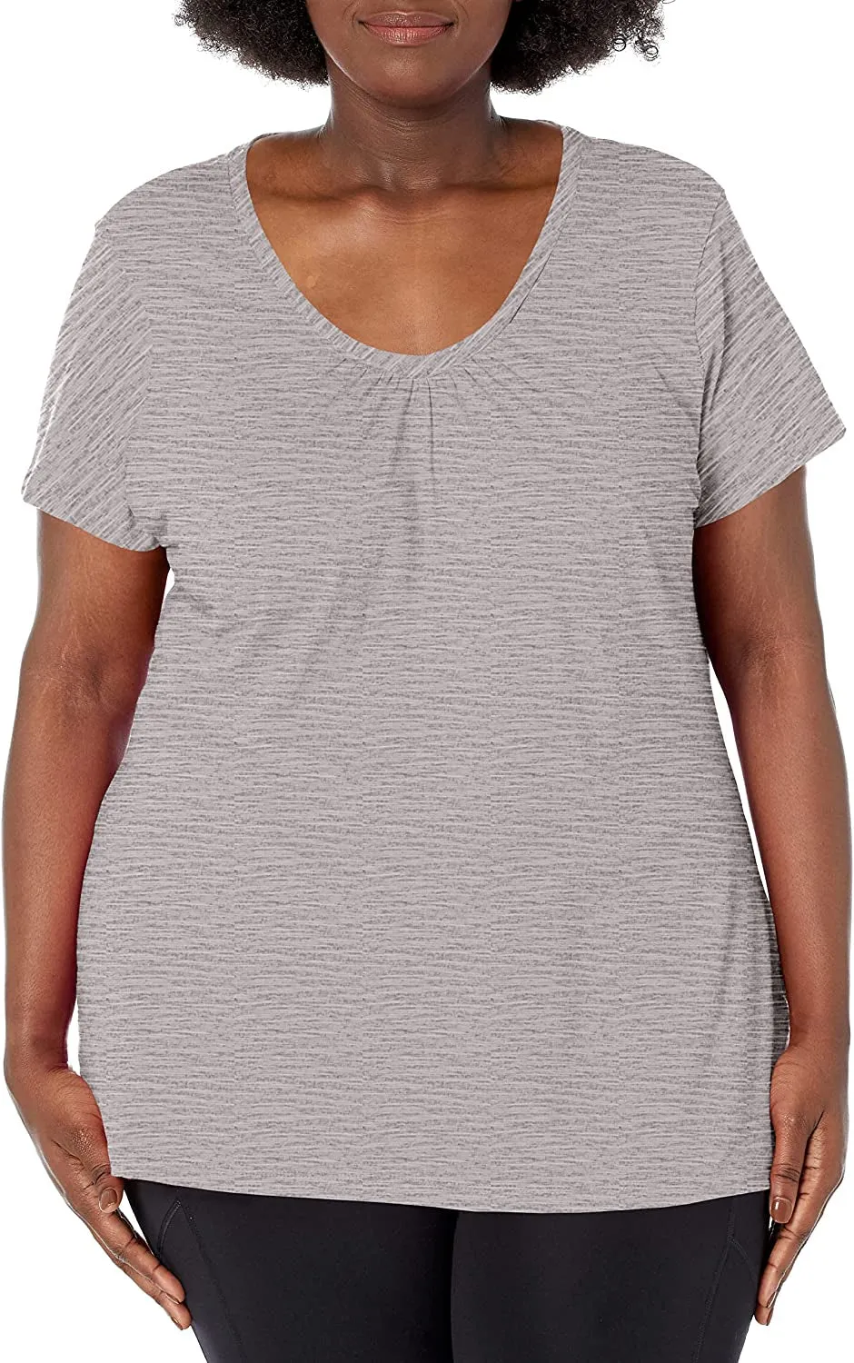 Just My Size Women's Short Sleeve Shirred V-Neck Tee