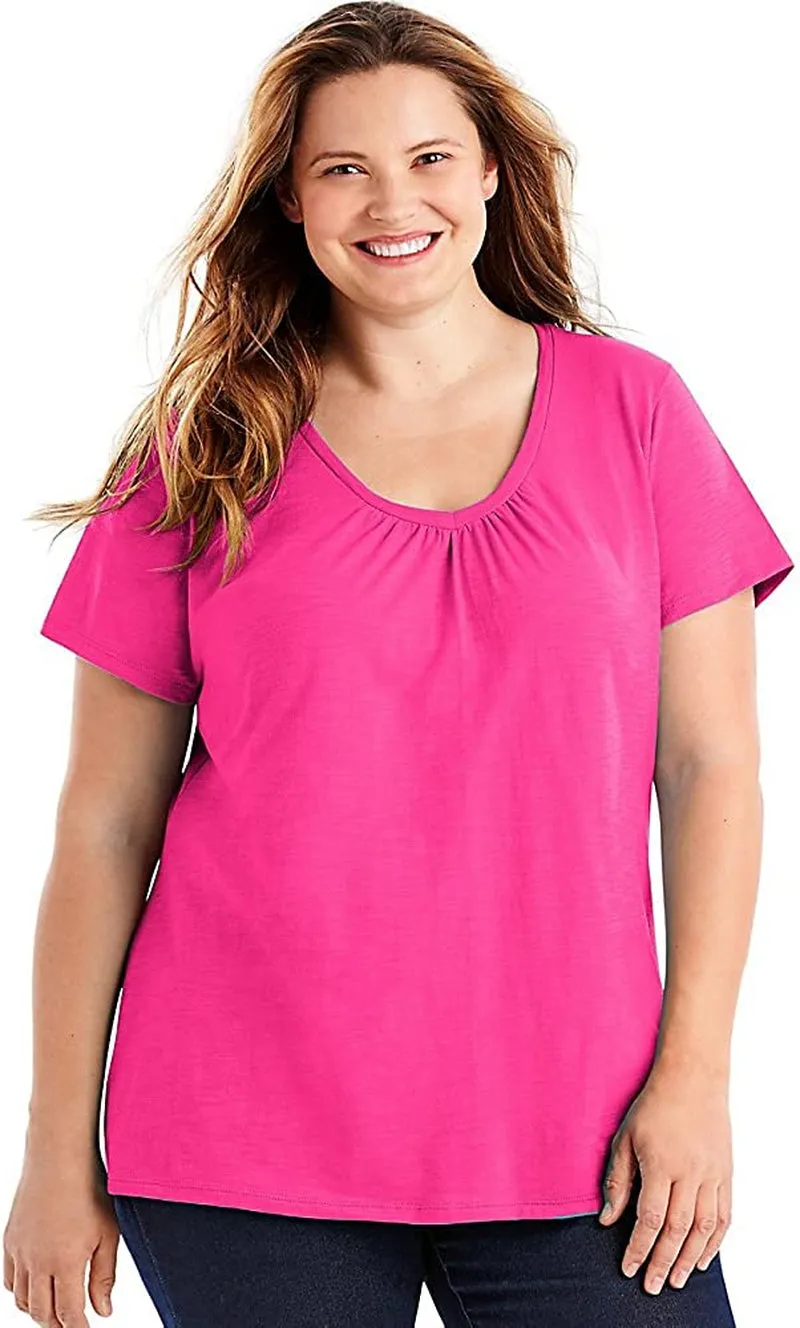 Just My Size Women's Short Sleeve Shirred V-Neck Tee