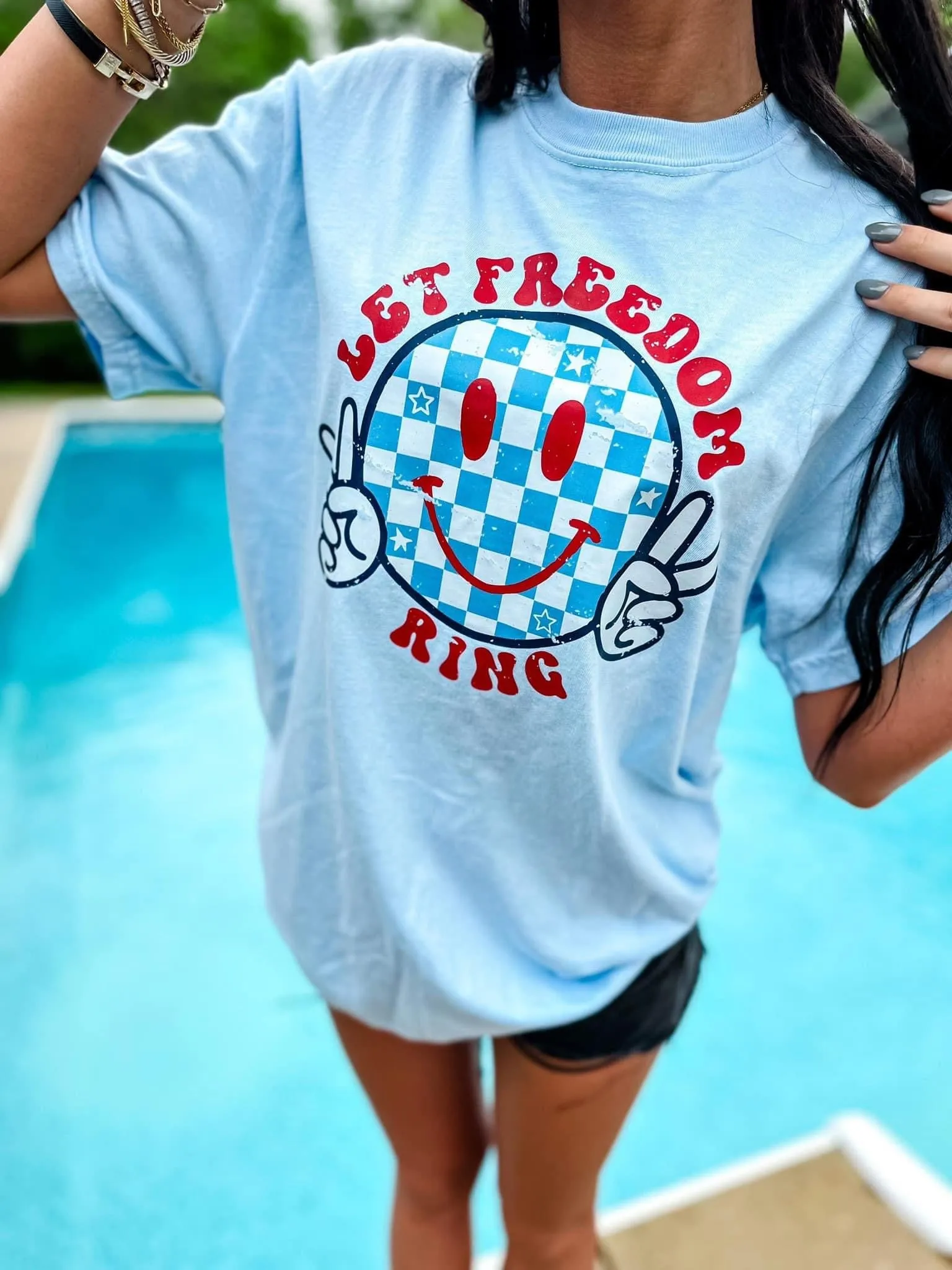 Let Freedom Ring Peace Checkered Happy Tee