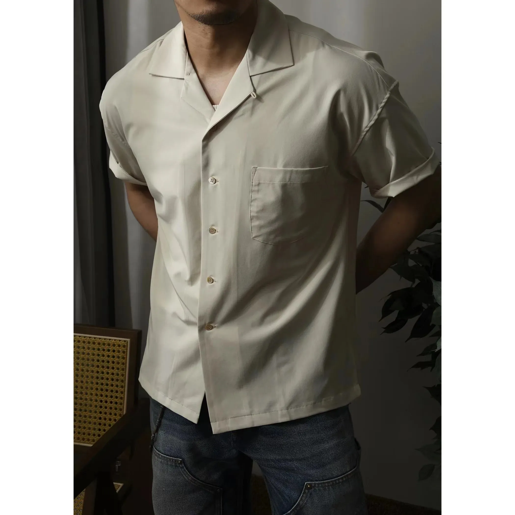 Men's Cuban Collar Shirt - Loose Fit Short Sleeves - Cool Feeling Vintage Tees