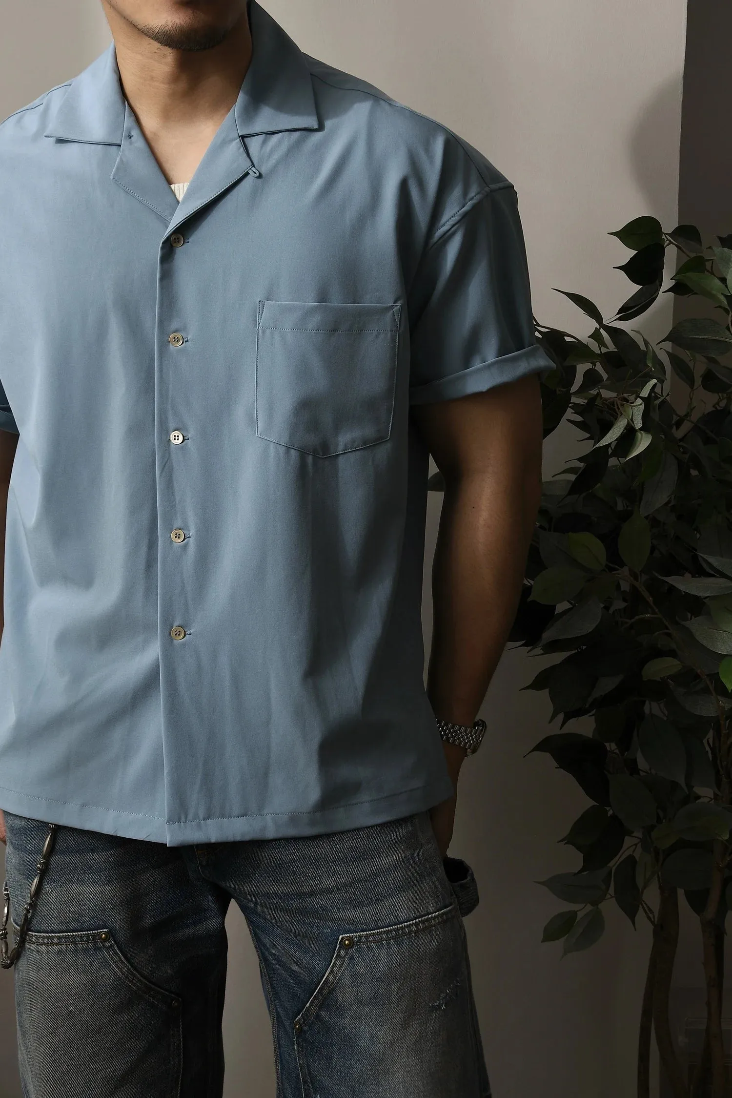 Men's Cuban Collar Shirt - Loose Fit Short Sleeves - Cool Feeling Vintage Tees