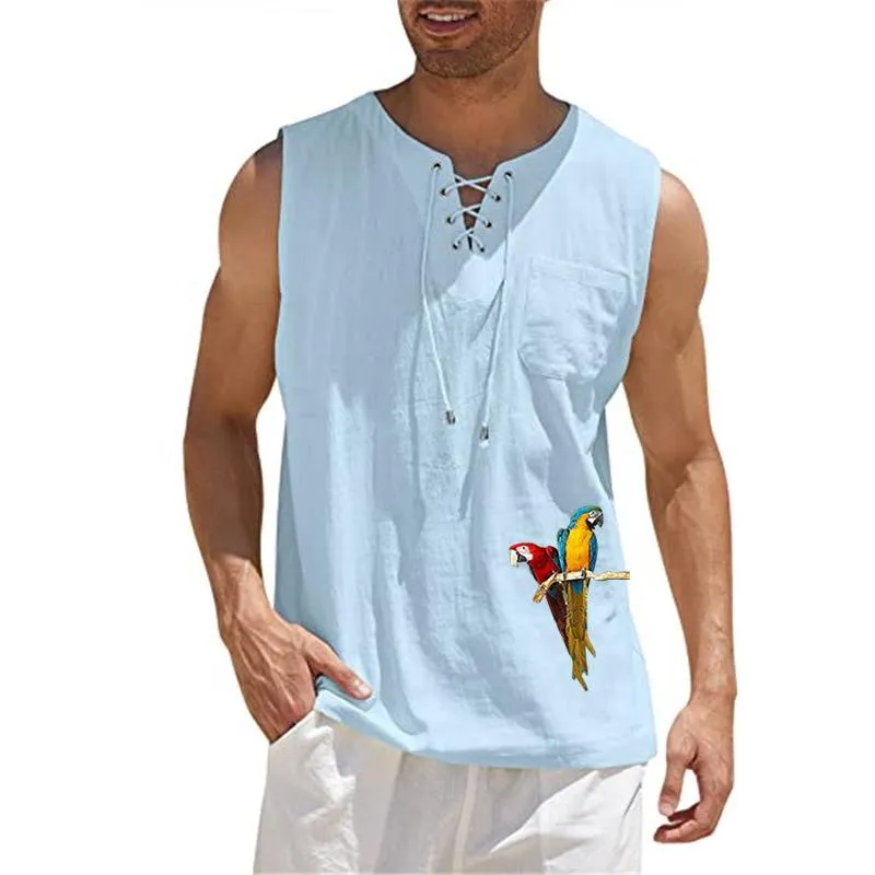 Men's Fashion Print Bird Cotton Linen Vest 34877073YM