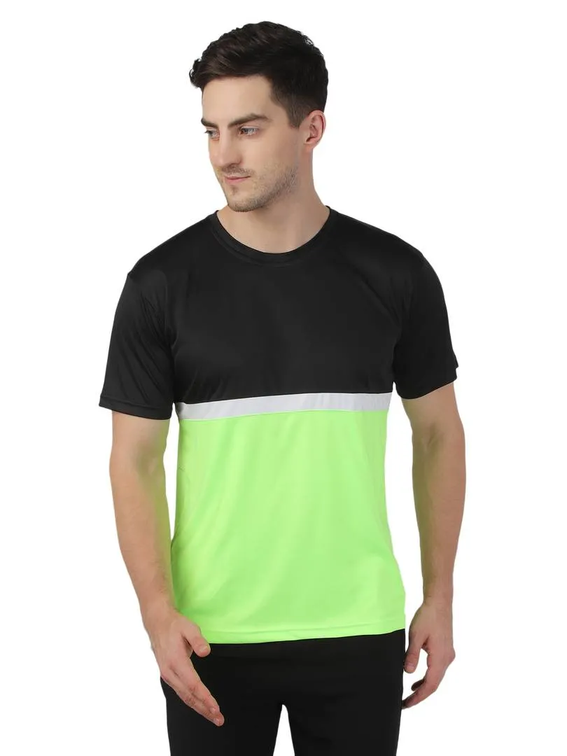 Men's Green Polyester Self Pattern Round Neck Tees