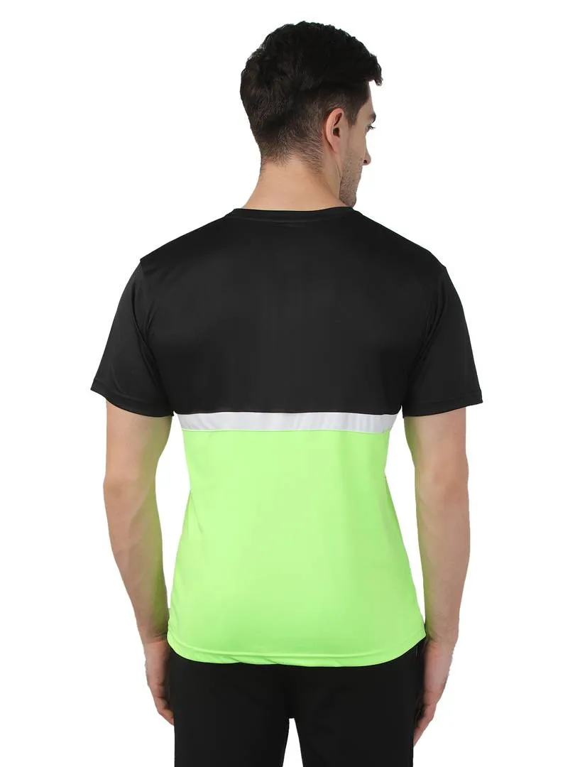 Men's Green Polyester Self Pattern Round Neck Tees