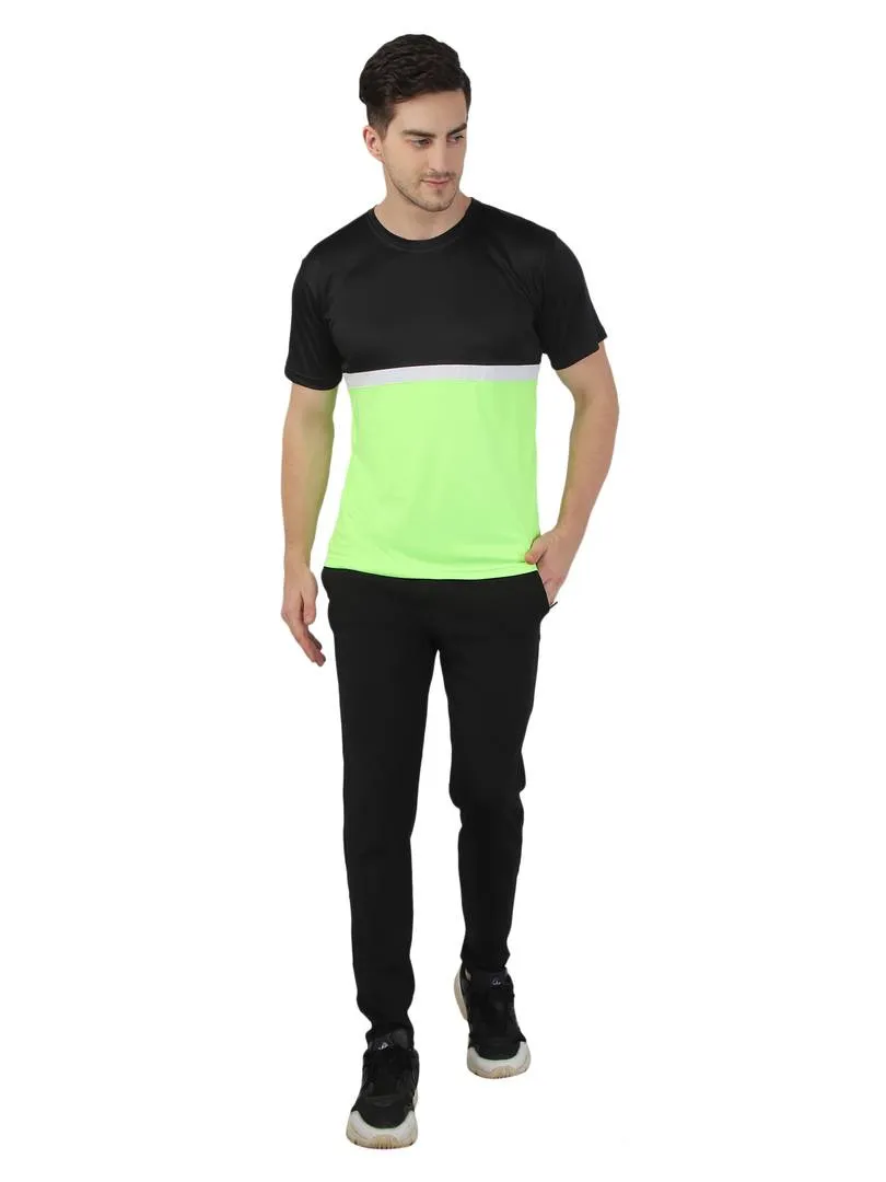 Men's Green Polyester Self Pattern Round Neck Tees