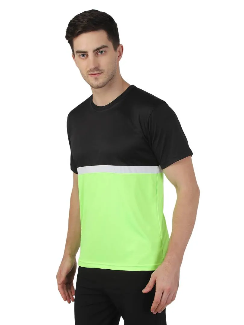 Men's Green Polyester Self Pattern Round Neck Tees