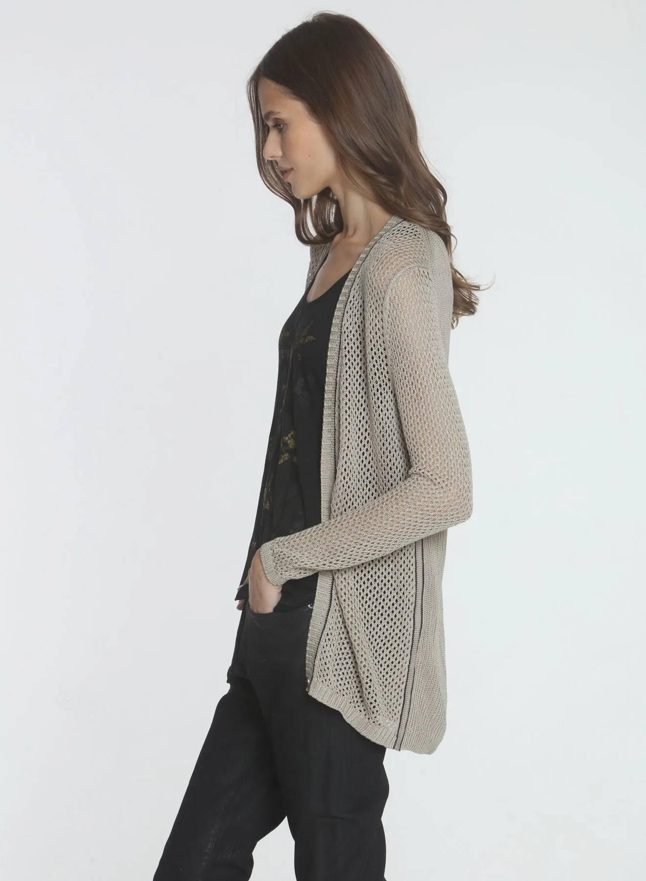 Molly Mesh Cardigan - Almond