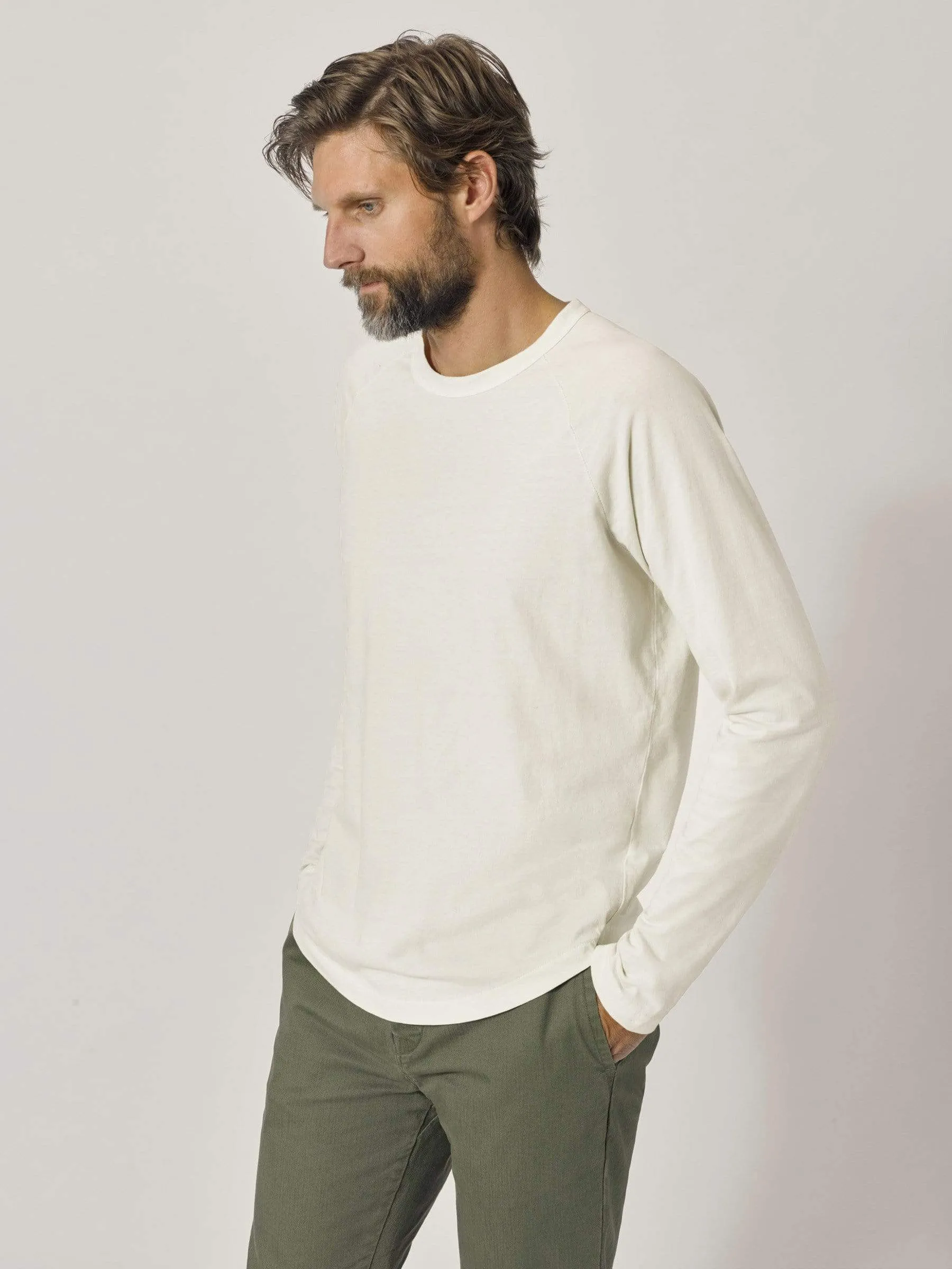 Natural Venice Wash Sueded Cotton Long Sleeve Raglan Tee