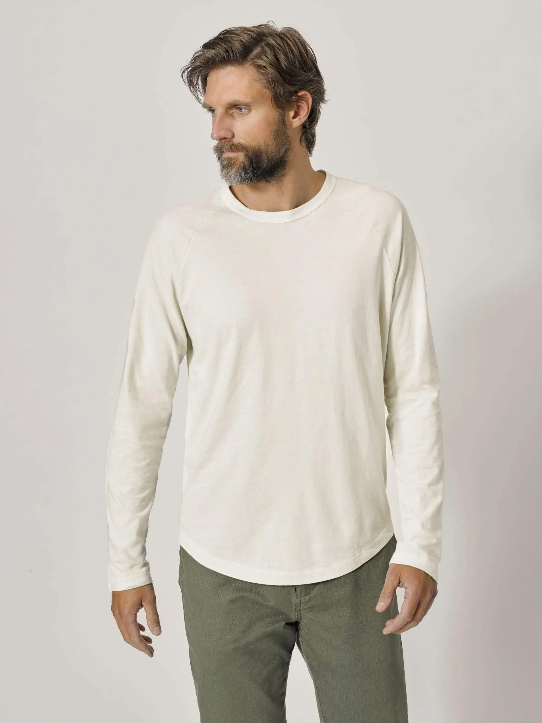 Natural Venice Wash Sueded Cotton Long Sleeve Raglan Tee