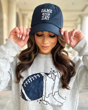 Navy Cotton Embroidered “GAME DAY” Football Cap