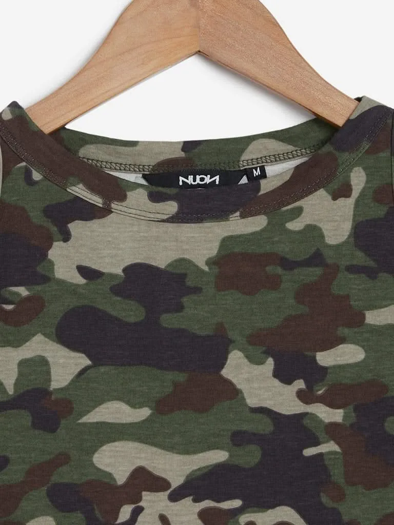 Nuon Khaki Camouflage Print Crop-Top