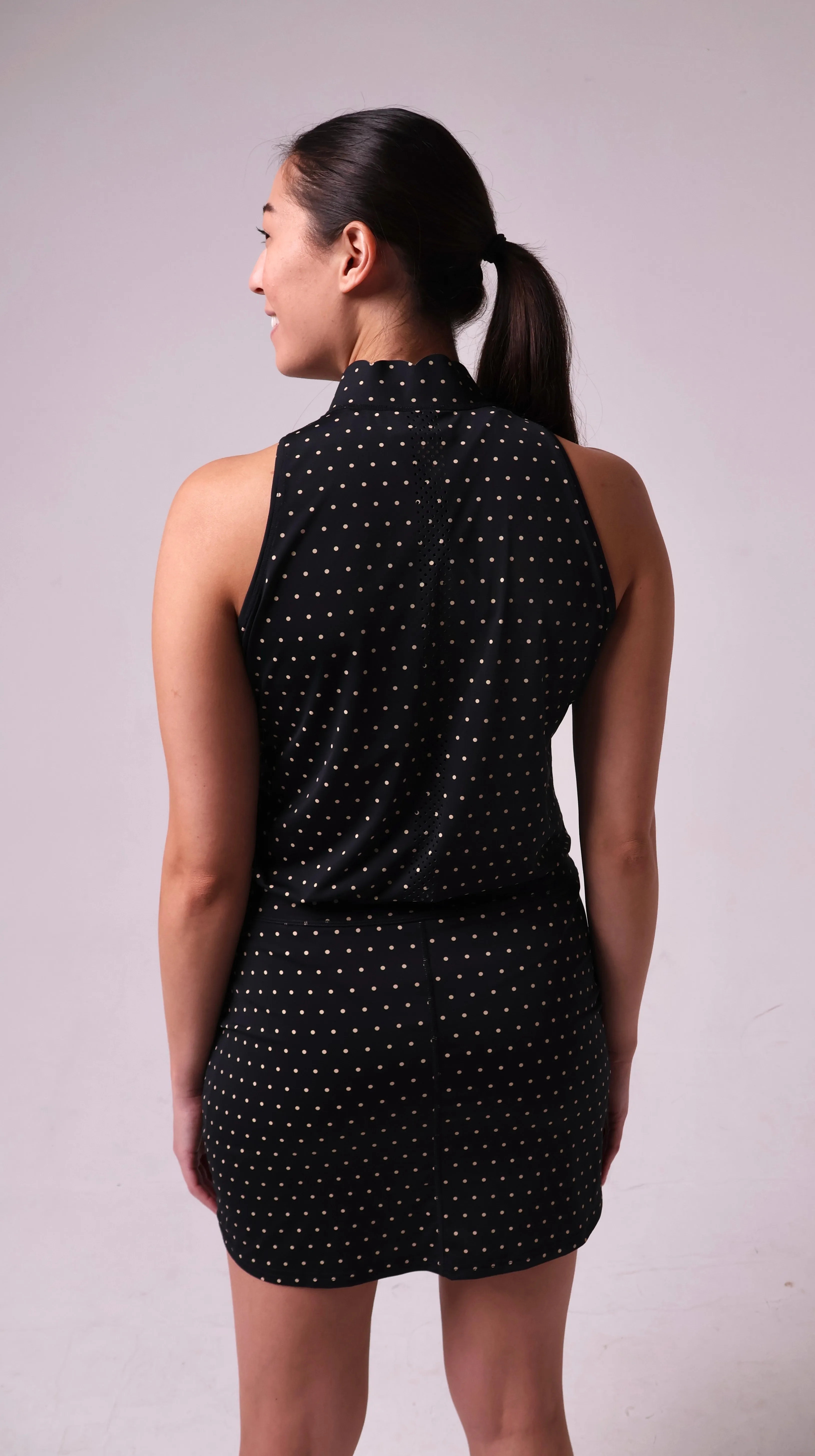 Polka Dot Scallop Skort- Black with Tan Dot