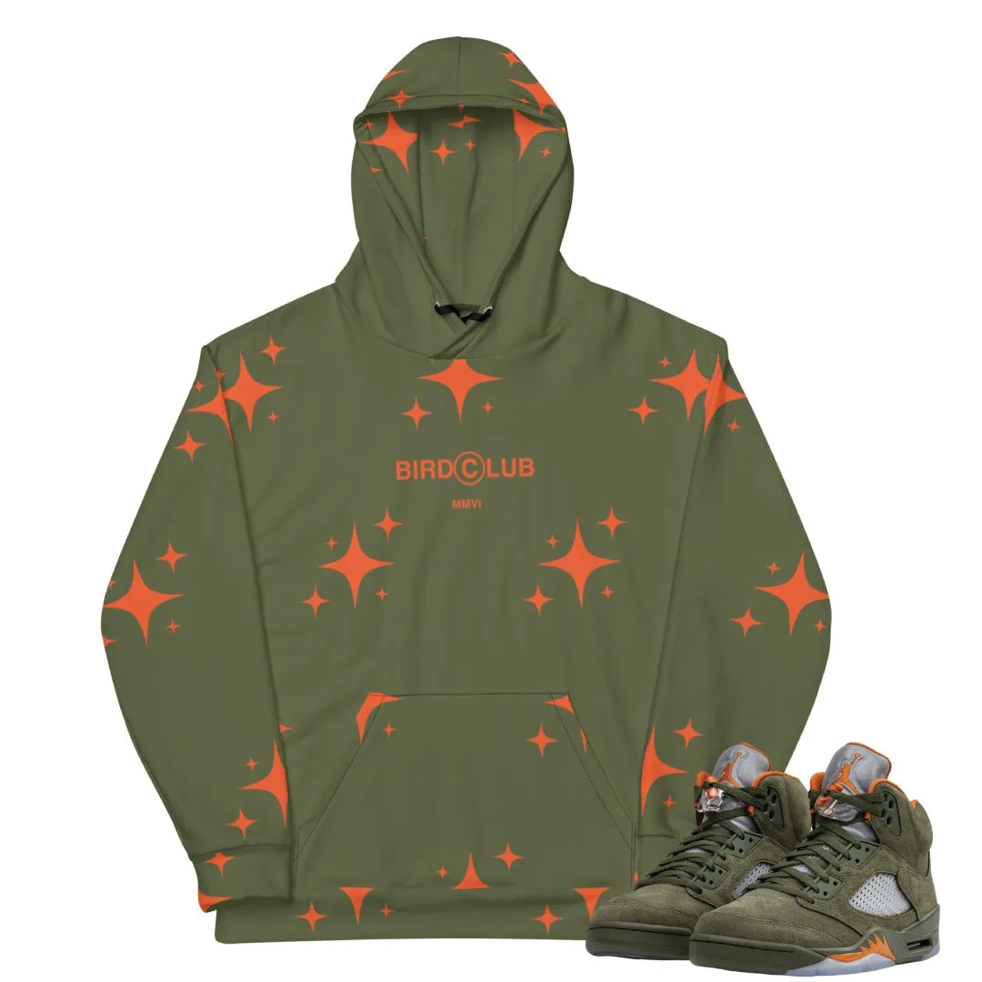 Retro 5 Olive/ Solar Orange Stars Hoodie