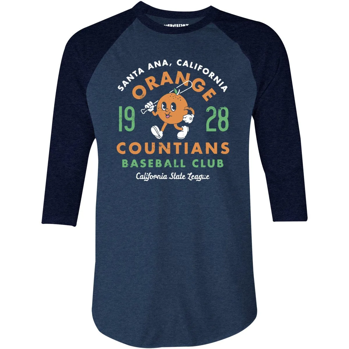 Santa Ana Orange Countians - California - Vintage Defunct Baseball Teams - 3/4 Sleeve Raglan T-Shirt