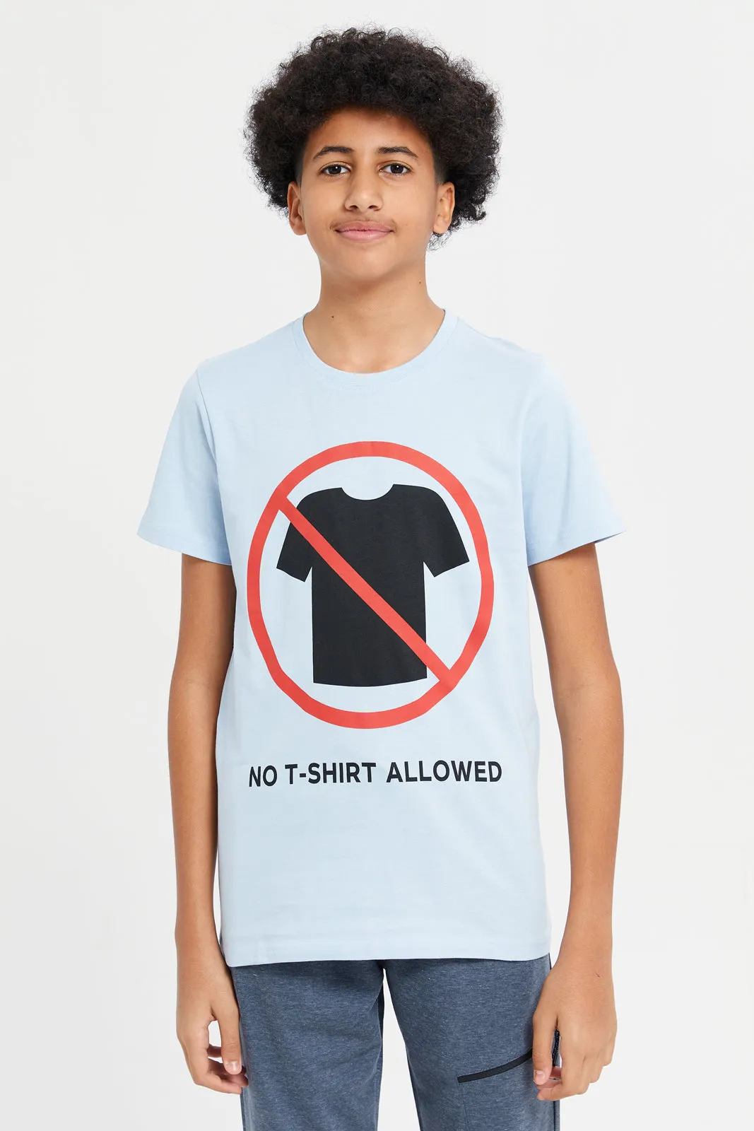 Senior Boys Blue No Allowed Graphic T-Shirt