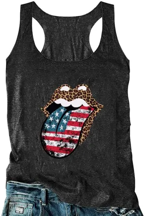 T&Twenties American Flag Tank Top for Women,4th of July Stars Striped Racerback Tees Sleeveless Patriotic USA Flag Vest Tops