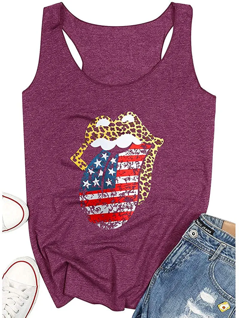 T&Twenties American Flag Tank Top for Women,4th of July Stars Striped Racerback Tees Sleeveless Patriotic USA Flag Vest Tops